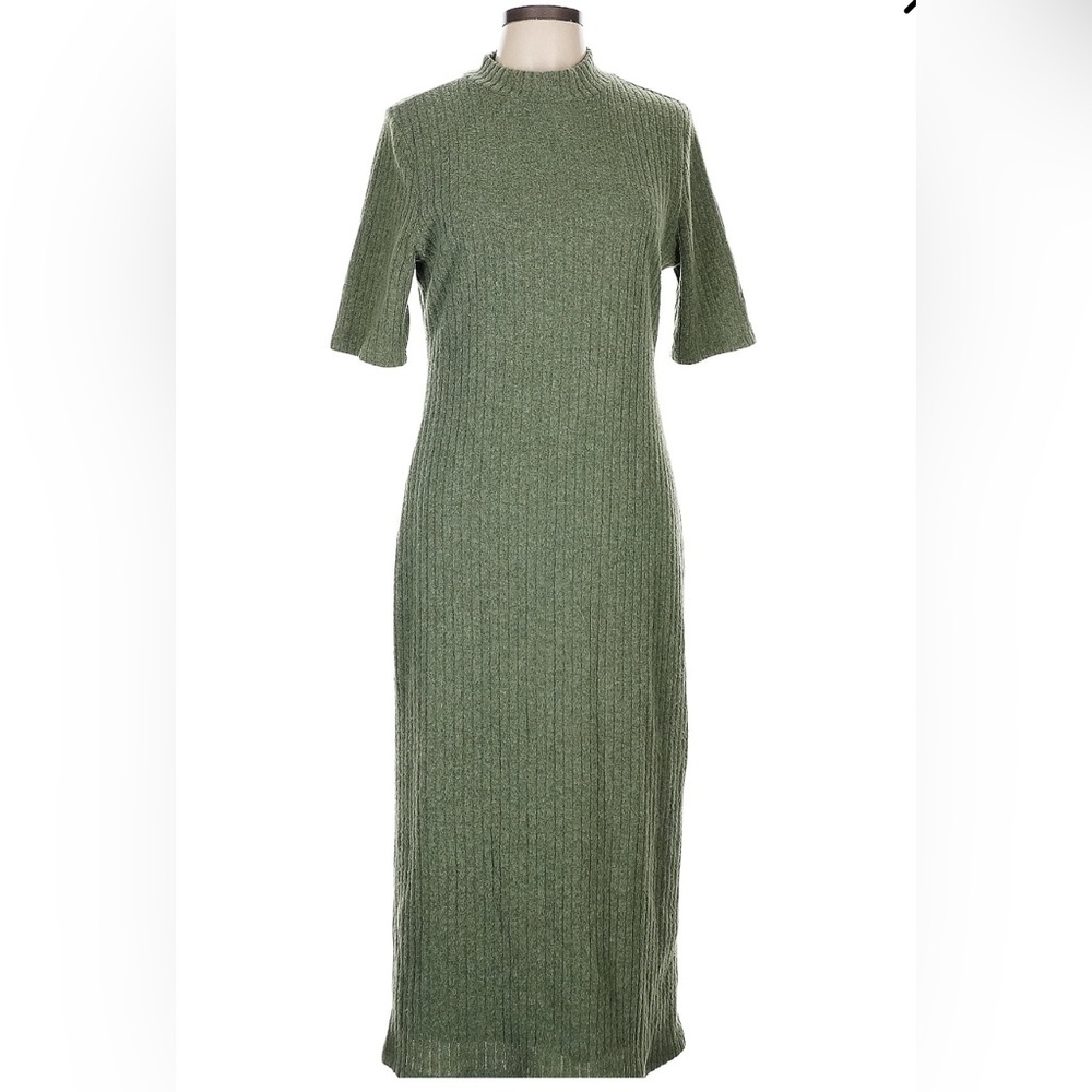 Gibson Latimer Women’s Ribbed Sweater Dress Olive Green Size Medium